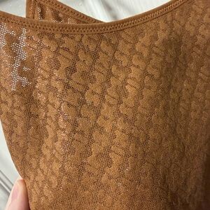 Skims Bronze Shimmer Sheer Logo Bodysuit